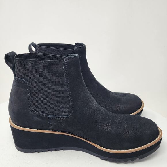 Eileen Fisher Luv Wedge Chelsea Boots Women 7 Black Nubuck Leather Ankle Bootie - Picture 8 of 14